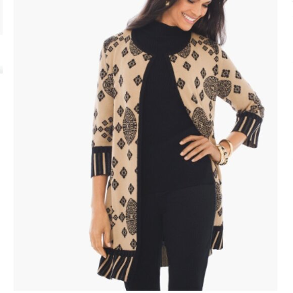 Chico's Petunia Placed-Pattern Cardigan Size 12/Large (Chico's 2) - Picture 1 of 16